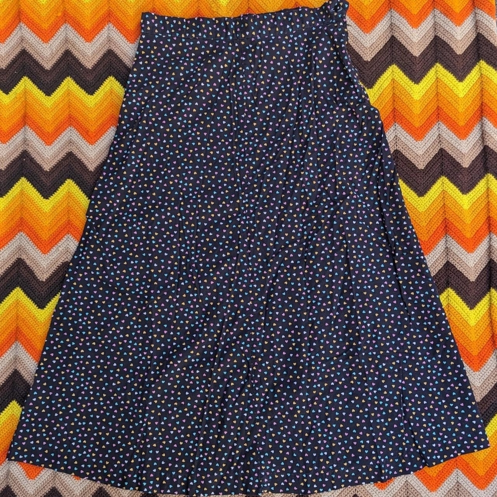 Vintage black midi skirt ditsy hearts